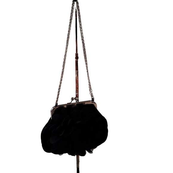 Velvet Flower Crossbody Evening Coin Purses Party Clutch Vintage Handbag Black - Picture 1 of 15